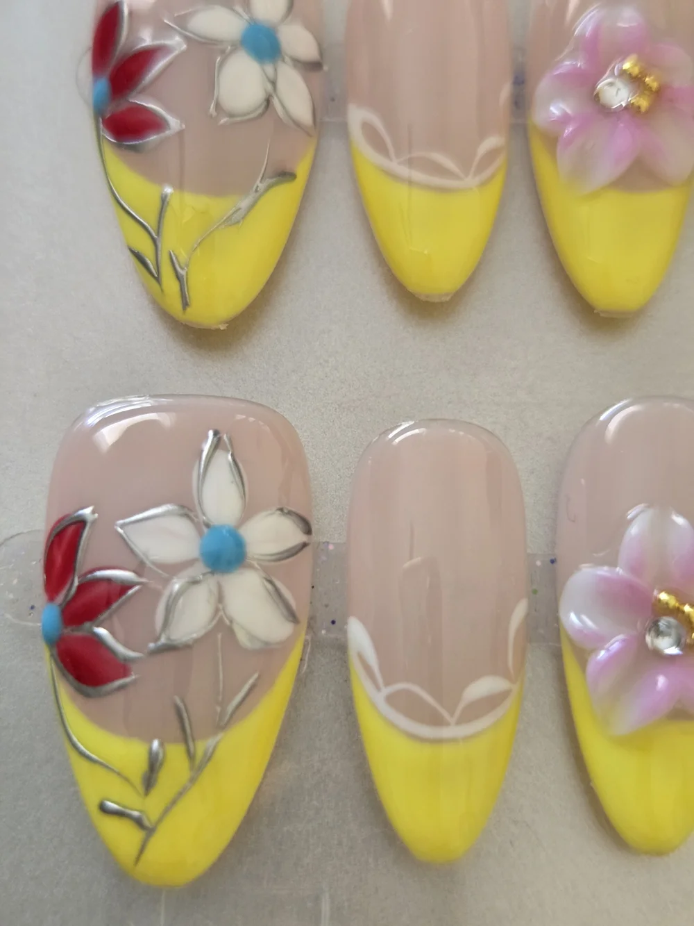 Nude & Yellow Floral Accent Press-On Nails for Women